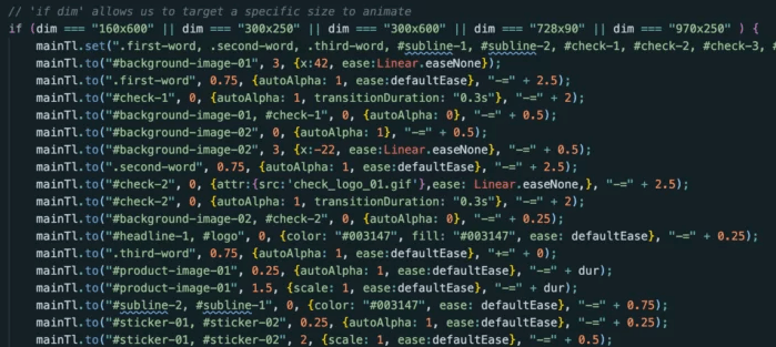 Example of Greensock javascript code for a html banner