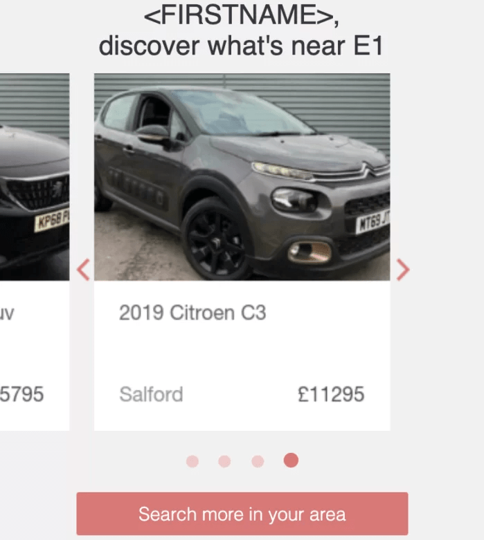 Screenshot of gumtree carousel in an email on mobile