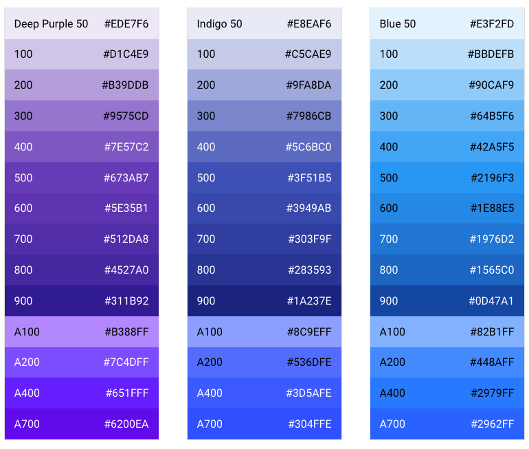 Google material design colours