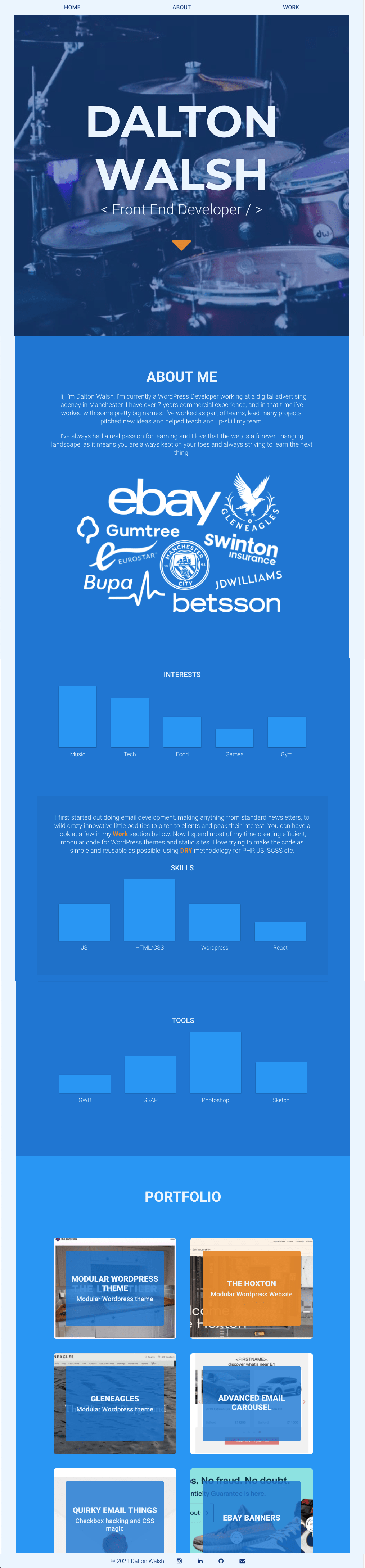 Screenshot of my old website design daltonwalsh.com for desktop