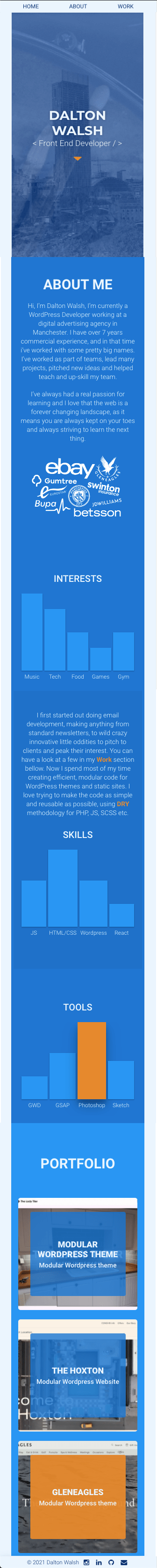 Screenshot of my old website design daltonwalsh.com for mobile