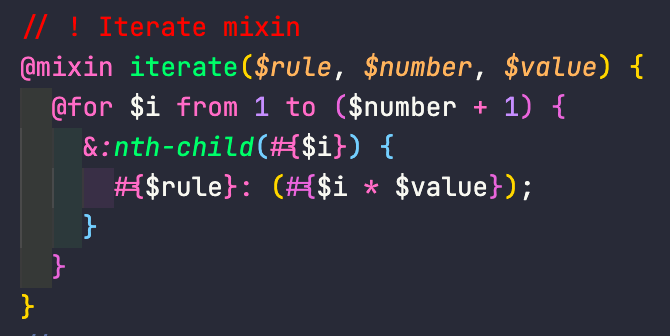 screenshot of my SCSS iteration code