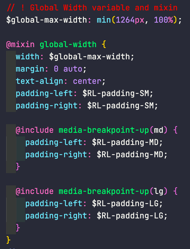 Example of some of the SCSS mixins created for the template