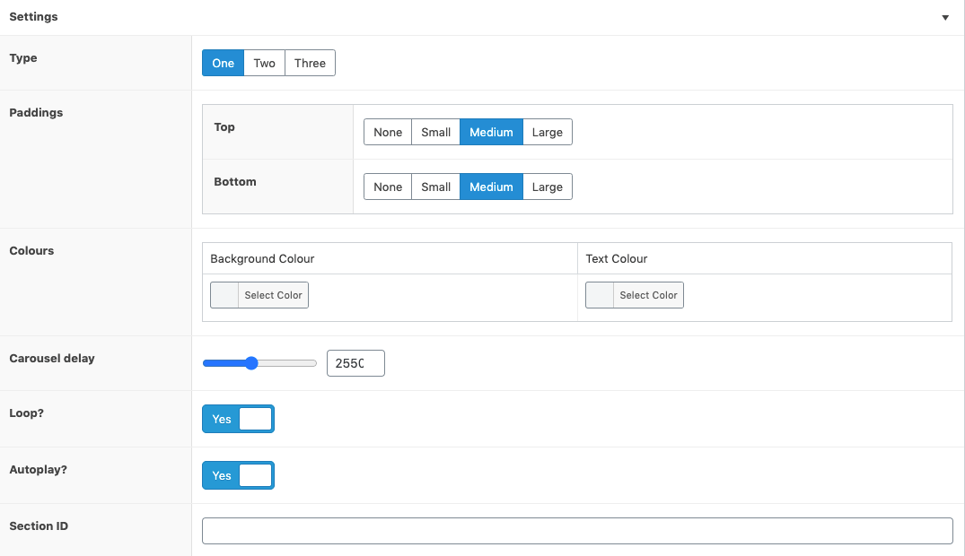 Screenshot of the settings in a module