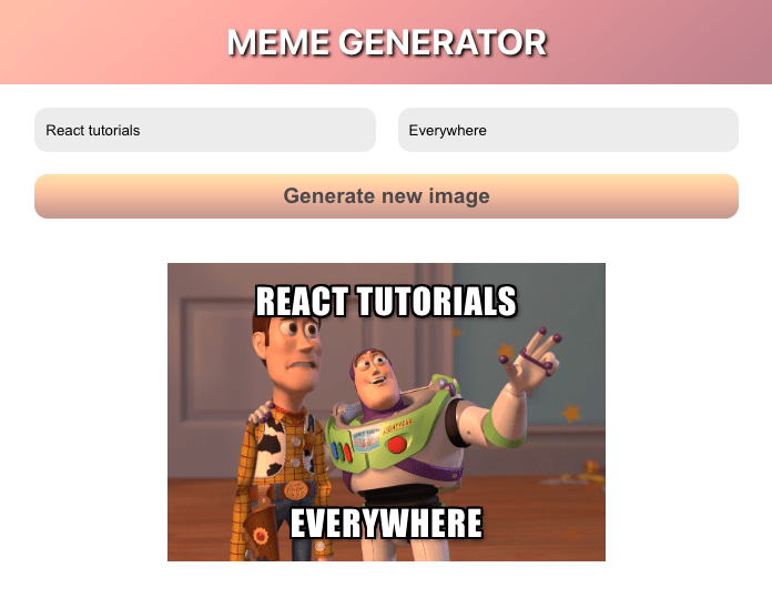 Screenshot of my Meme Generator React JS project
