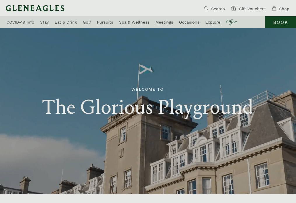 Screenshot of Gleneagles homepage