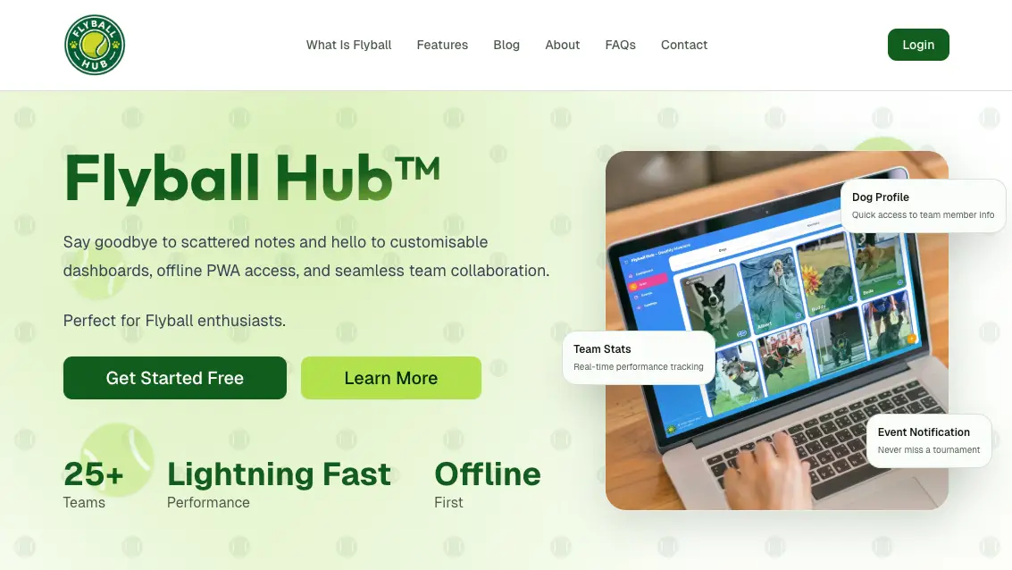 Flyball Hub website screenshot